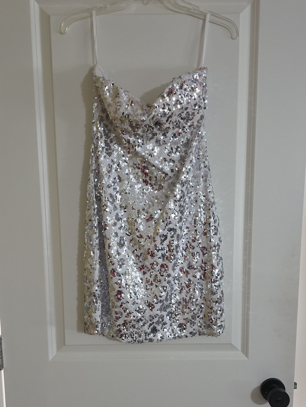 Silver Sequin Strapless Dress